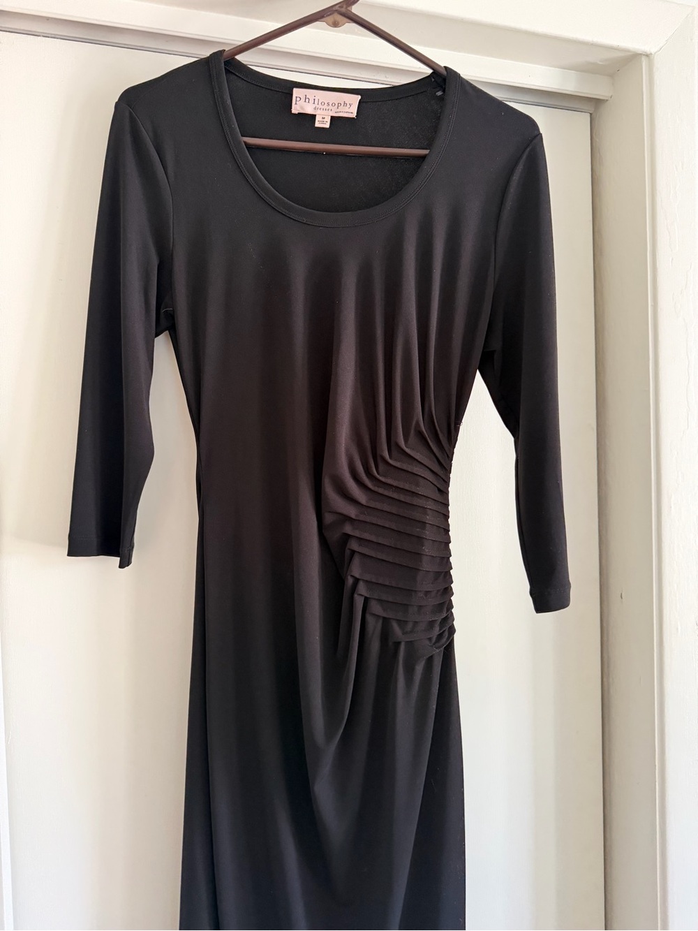 Philosophy Black Ruched Side Midi Dress NWOT